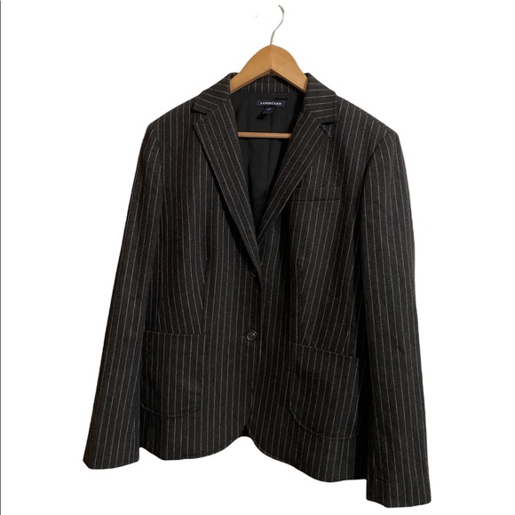 Lands’ End Wool Cashmere Blend Blazer.  Pinstripe charcoal Gray and Mauve. - Picture 1 of 5